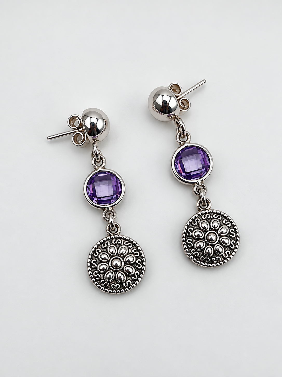 Purple Zircon Silver 950 Drop Earrings