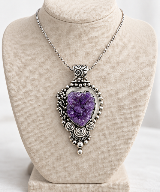 Amethyst & 950 Silver Statement Pendant