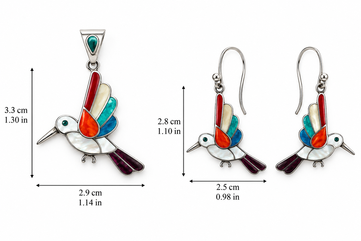 Hummingbird Gemstone Inlay Pendant & Earrings Set