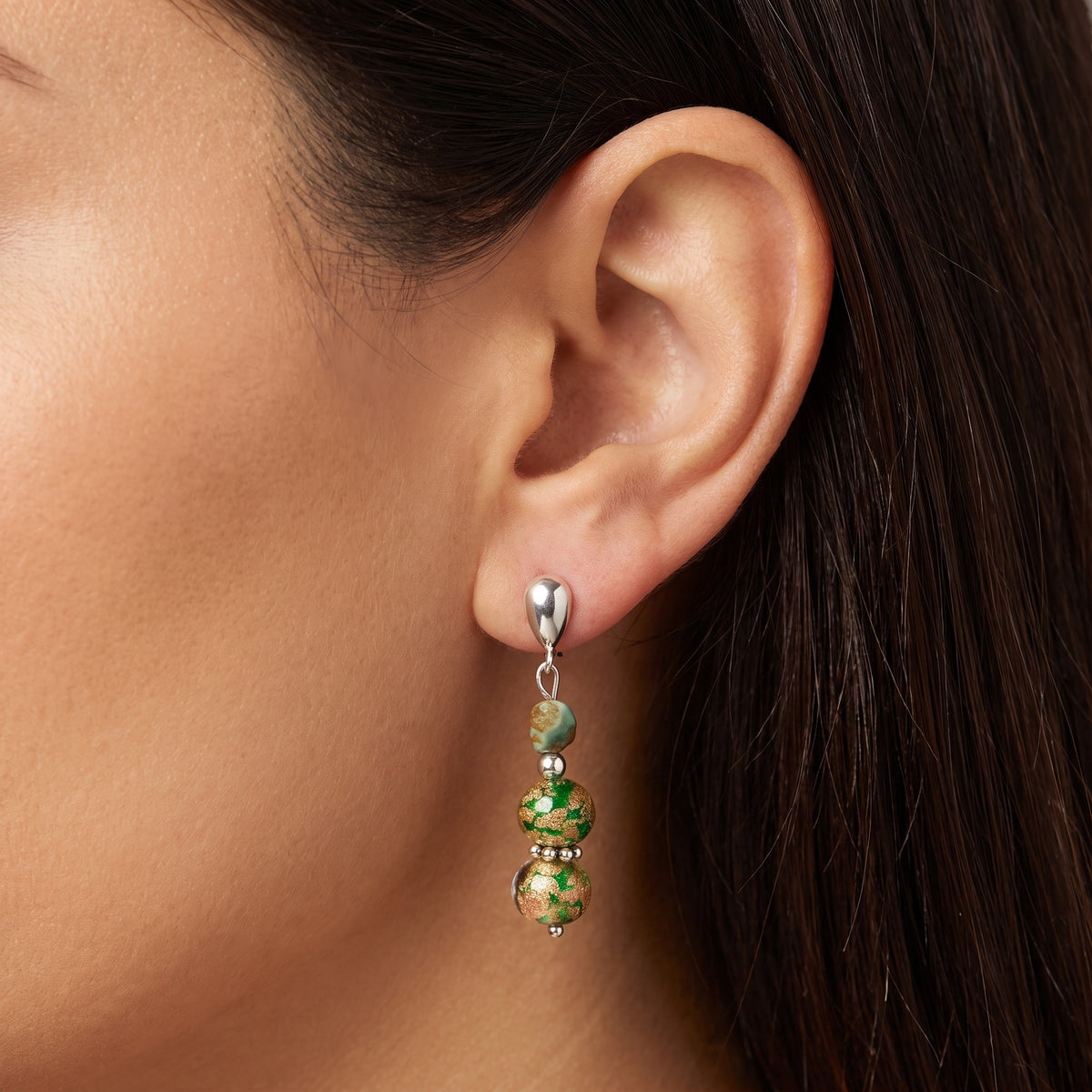 Italian Murano Glass & Silver 950 Drop Earrings