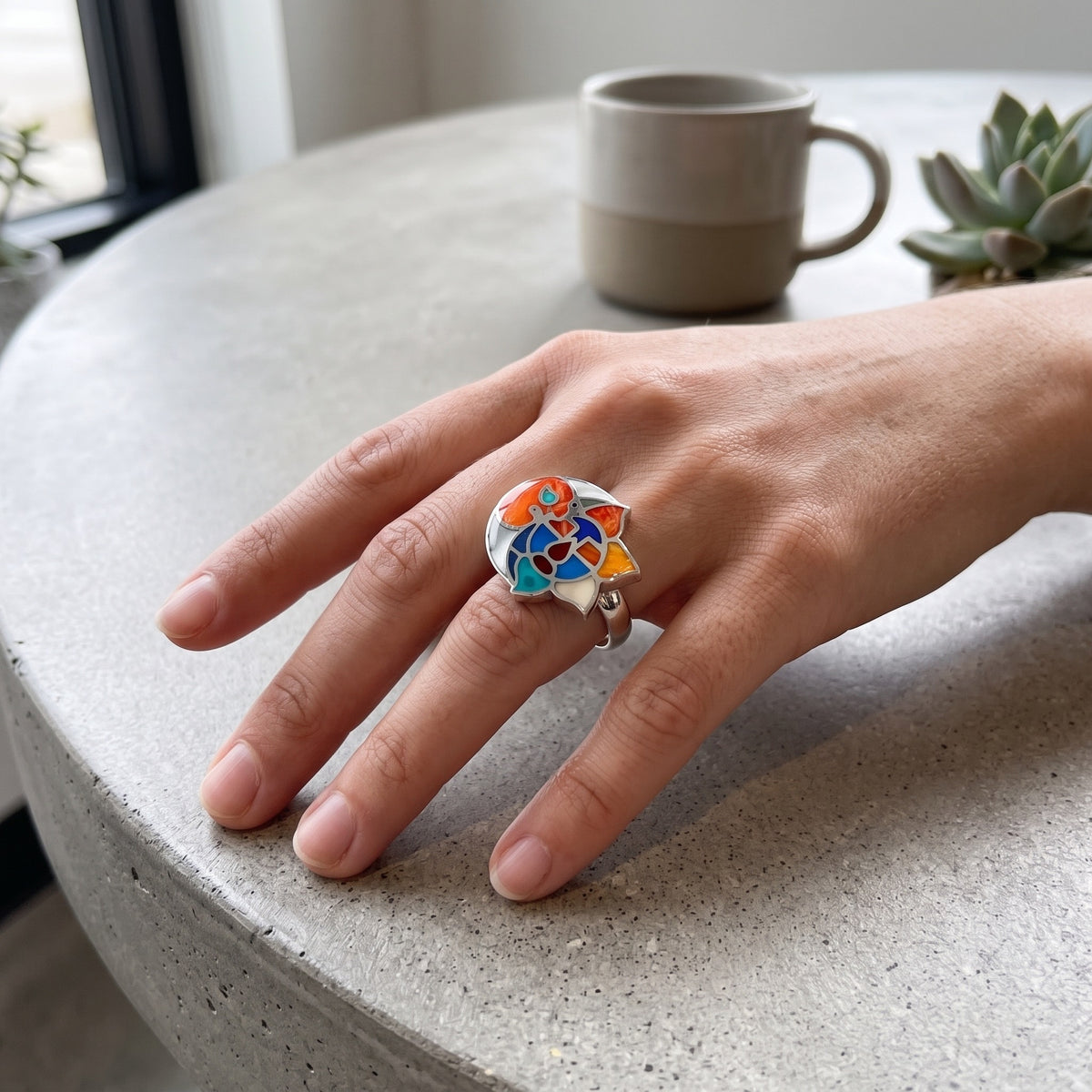 Gemstone Inlay Silver 950 Ring