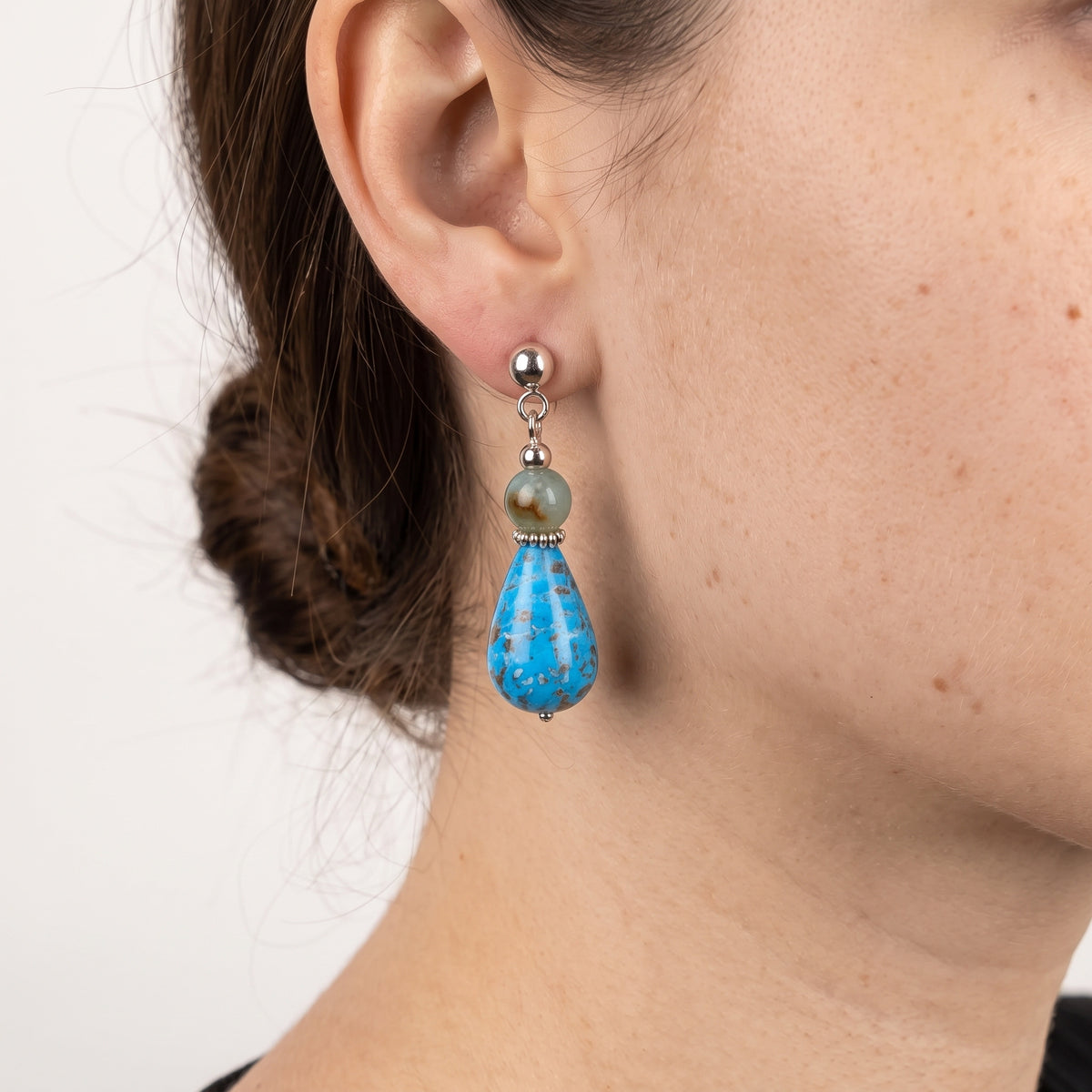 Italian Murano Glass & Silver 950 Teardrop Earrings