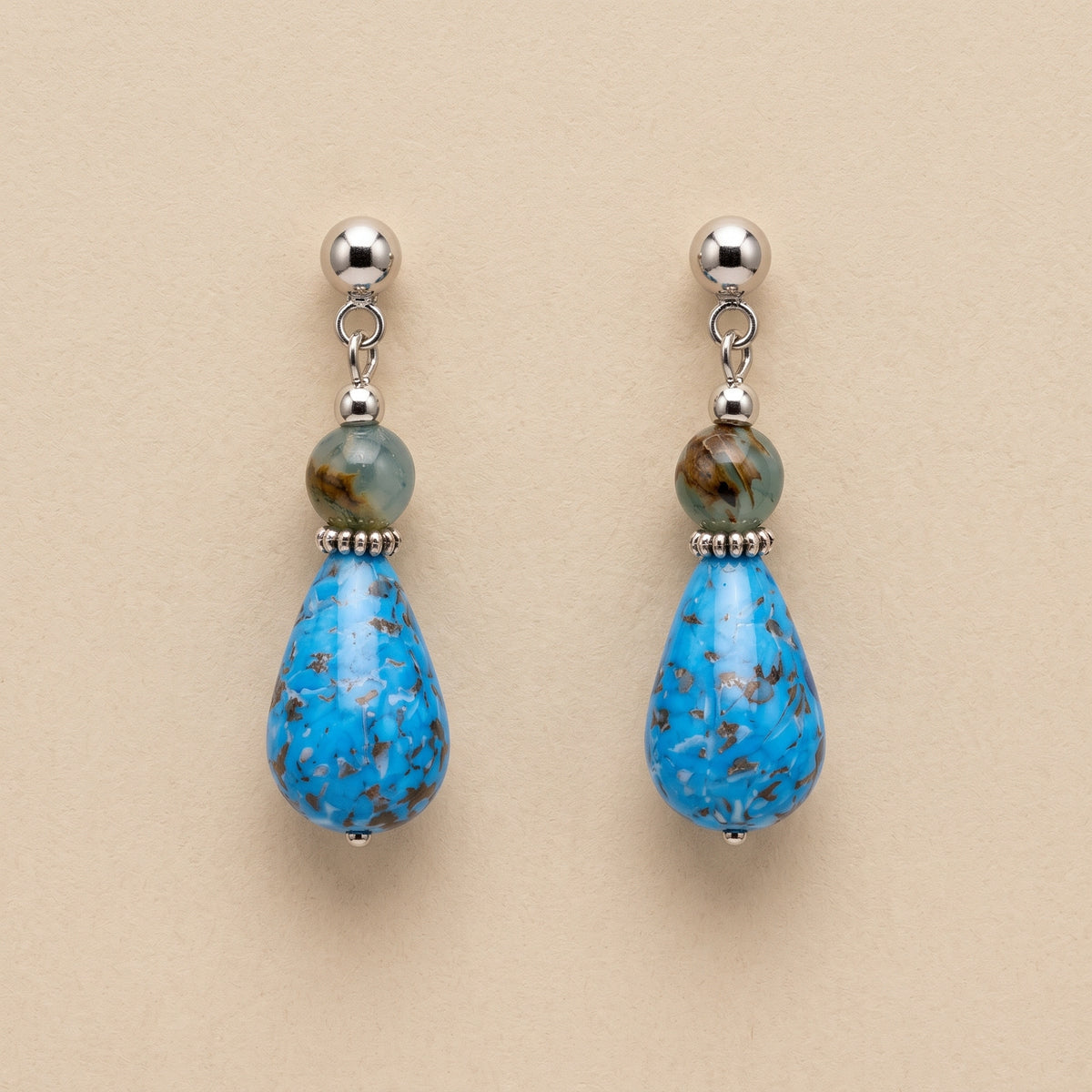 Italian Murano Glass & Silver 950 Teardrop Earrings