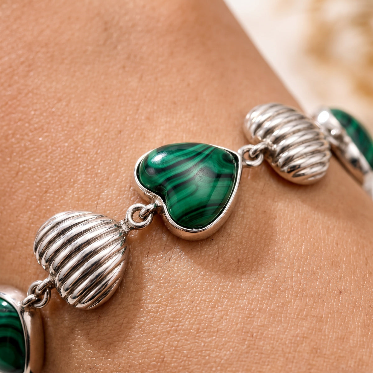 Malachite & Silver 950 Heart Bracelet