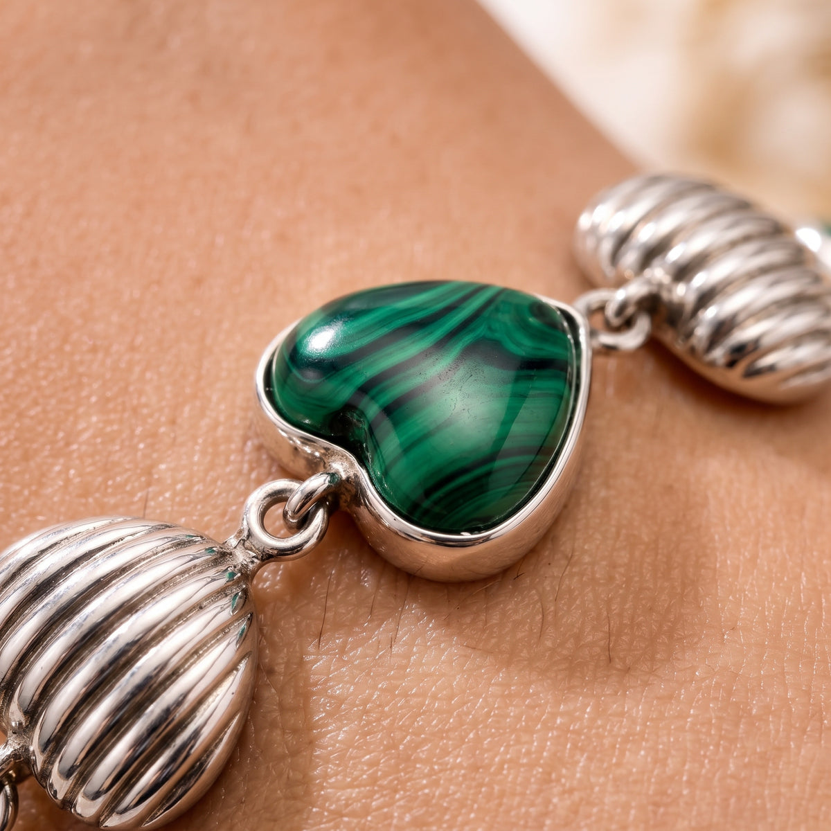Malachite & Silver 950 Heart Bracelet