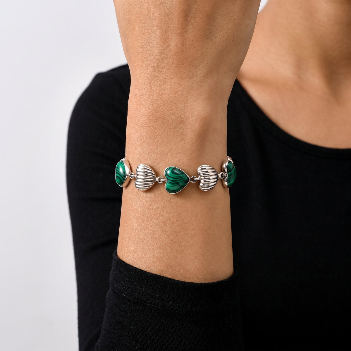 Malachite & Silver 950 Heart Bracelet