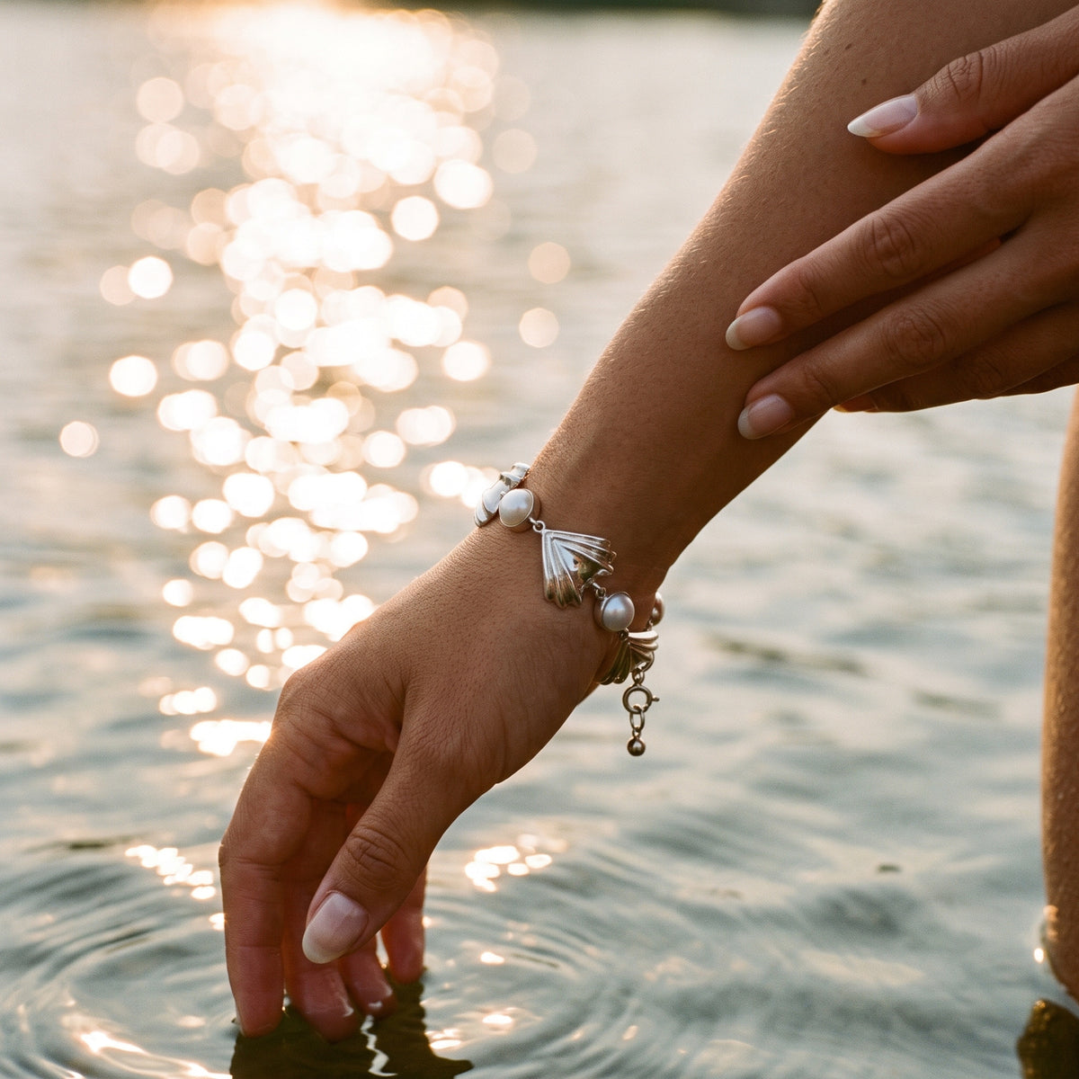 Silver 950 & River Pearl Statement Bracelet