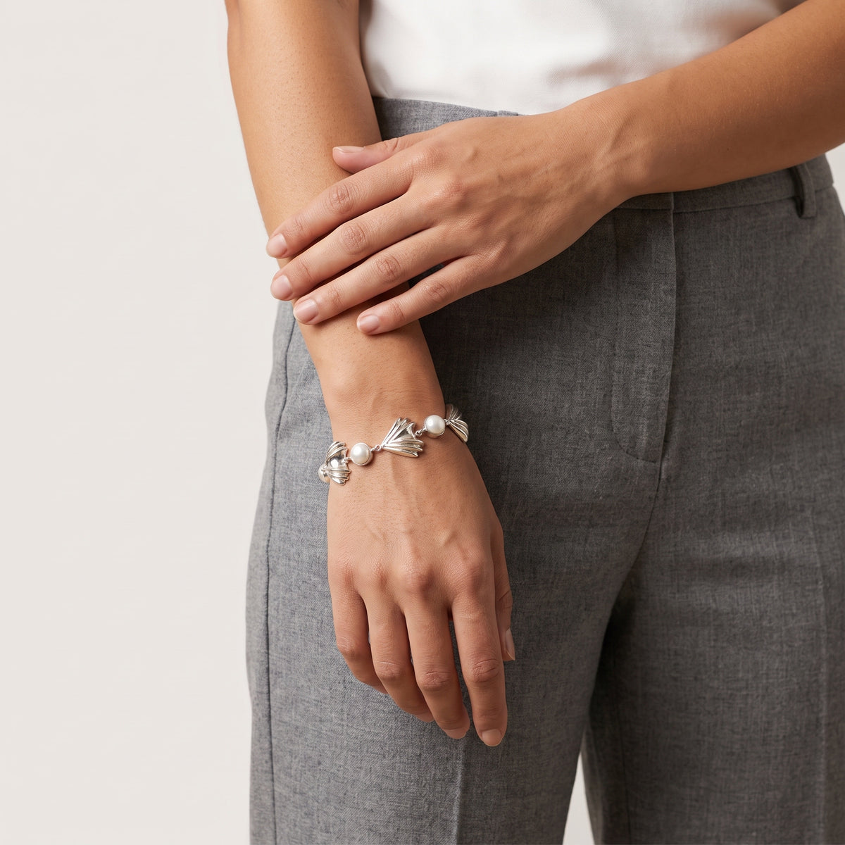 Silver 950 & River Pearl Statement Bracelet