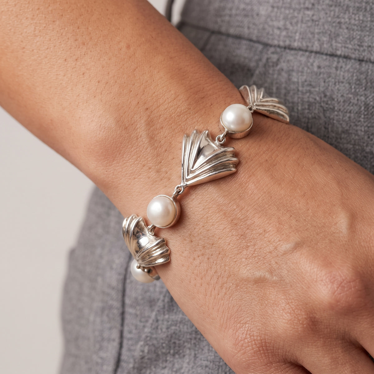Silver 950 & River Pearl Statement Bracelet