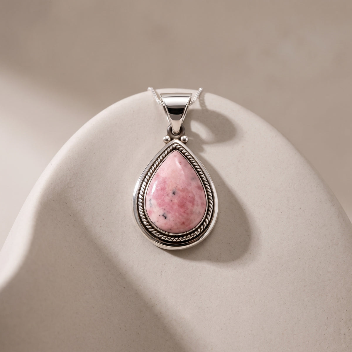 Rhodochrosite & 950 Silver Pendant