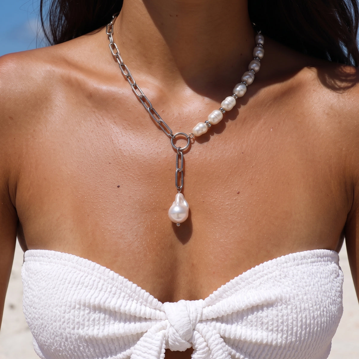 Natural Pearl & Silver 950 Statement Necklace