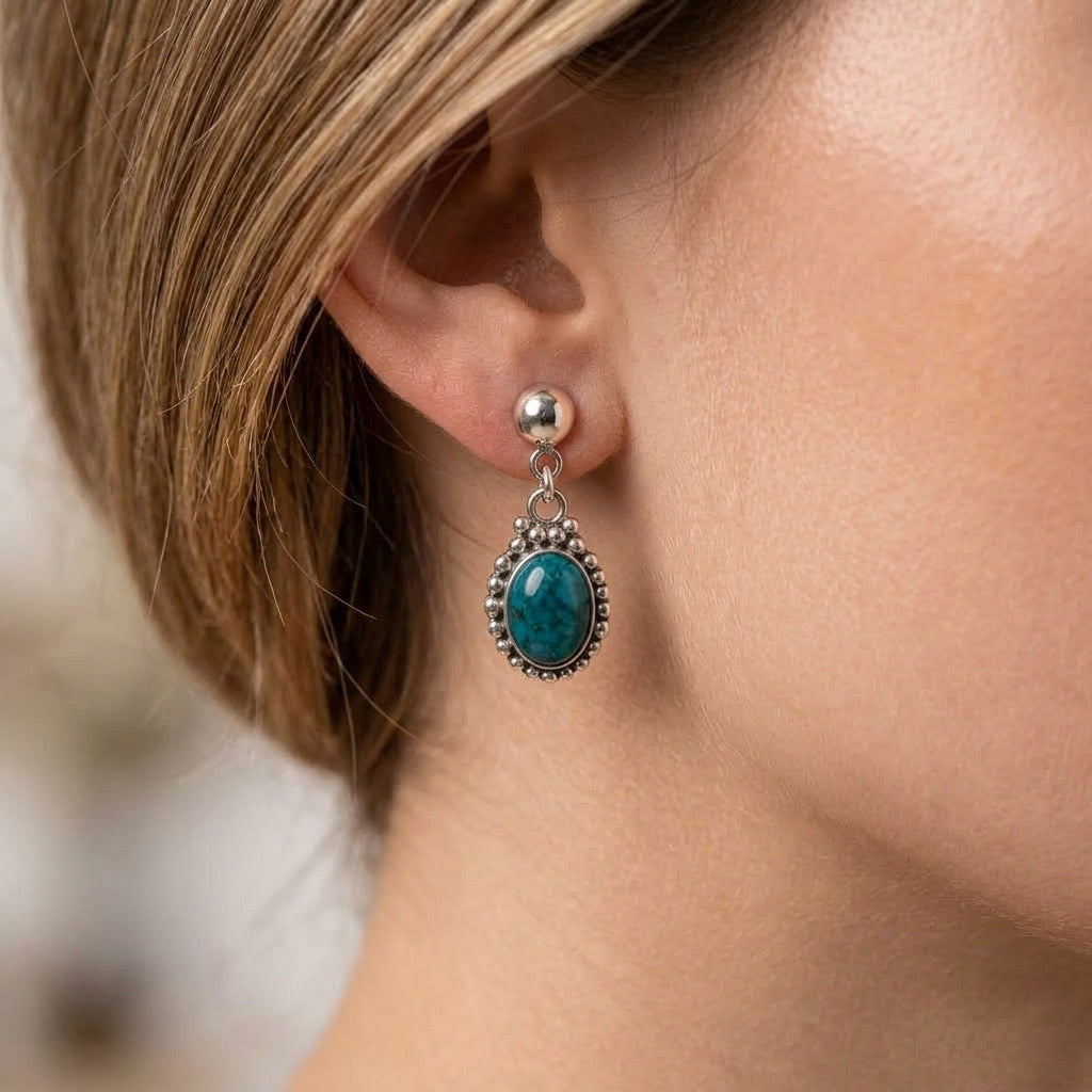 Peruvian Turquoise & 950 Silver Drop Earrings