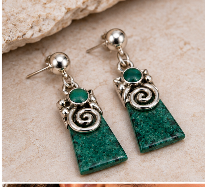 Chrysocolla & Silver 950 Drop Earrings