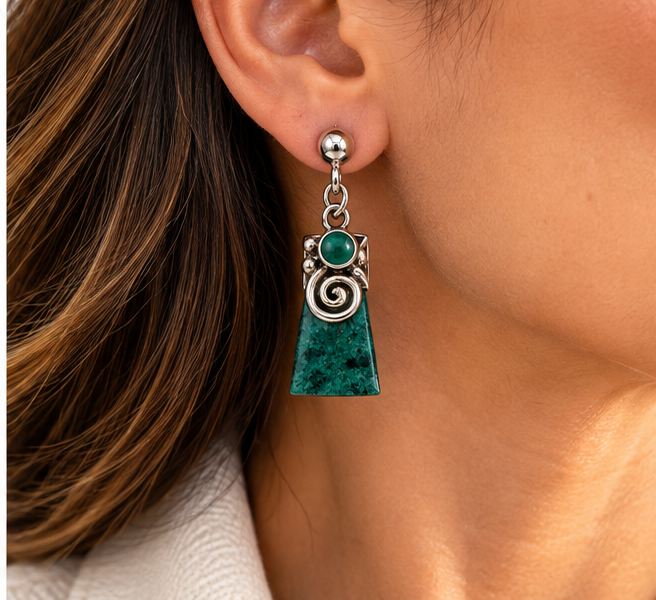 Chrysocolla & Silver 950 Drop Earrings